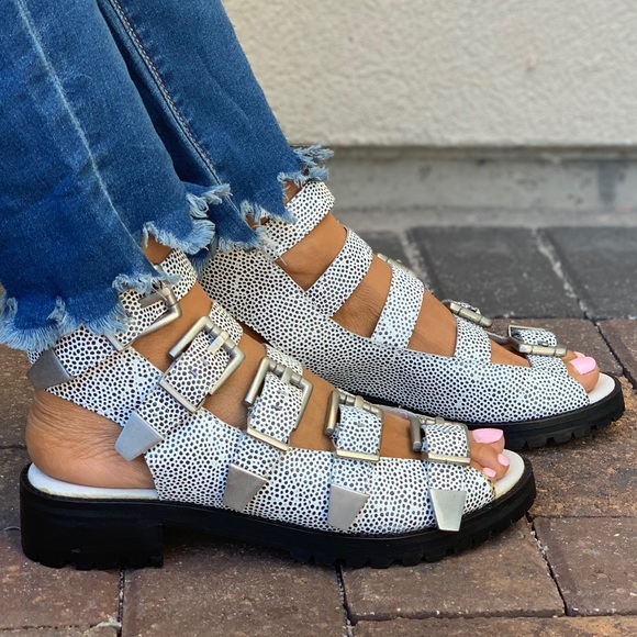 NIB Speckled Leather Lug Sole Flat Platform Sandal - Picture 3 of 8